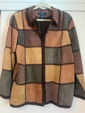 Denim&Co Brown Patchwork Suede Genuine Leather Jacket - Medium